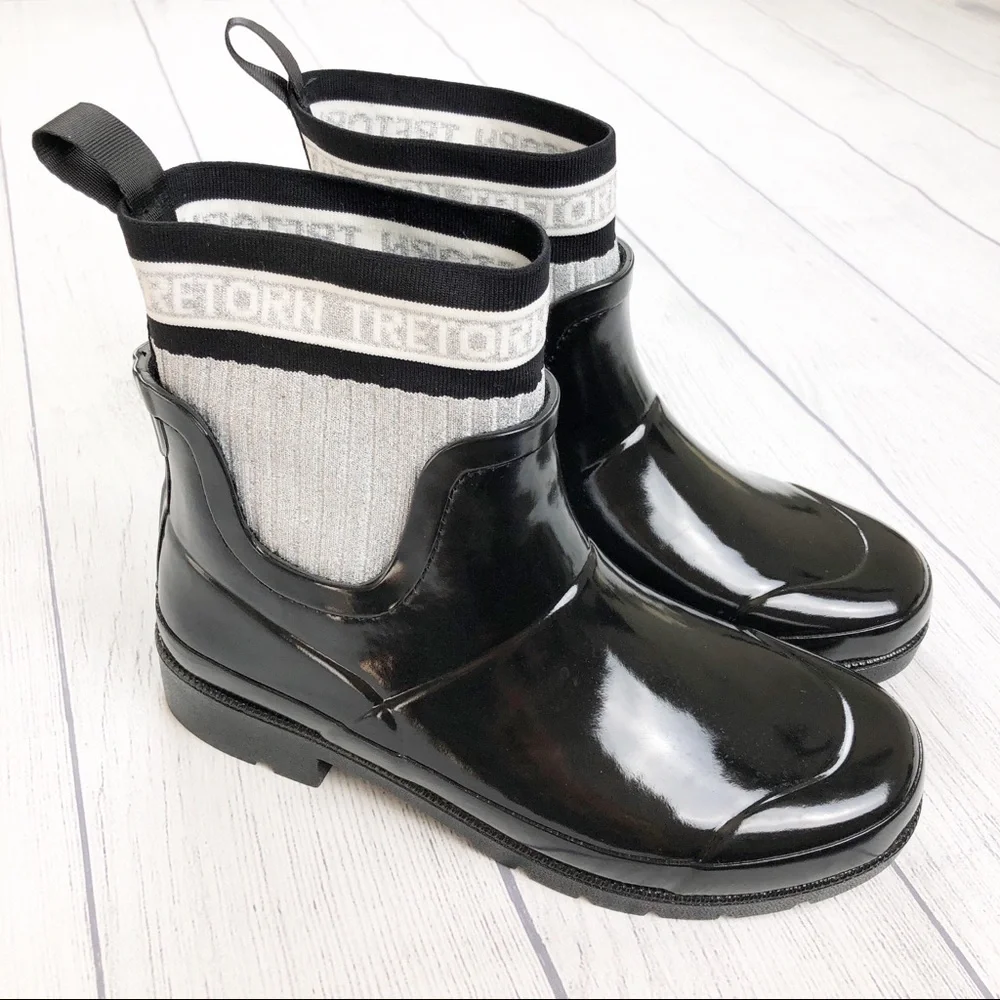 Tretorn Lia Metallic Sock‎ Black Rain Boot 6